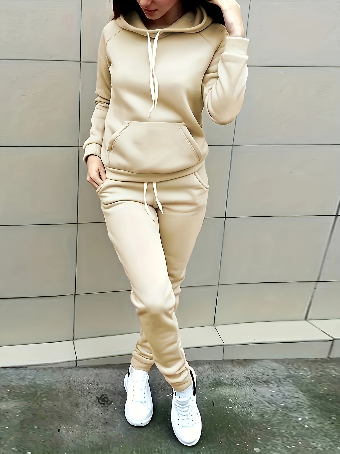 Lässiger Einfarbiges Zweiteiler-Set Trainingsanzug und Jogginganzug für Damen | Ideal für Herbst/Winter
