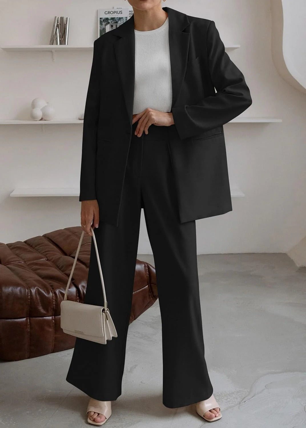 Einzelknopf Strickjacke und Hose Zweiteiler für Damen | Ideal für Herbst