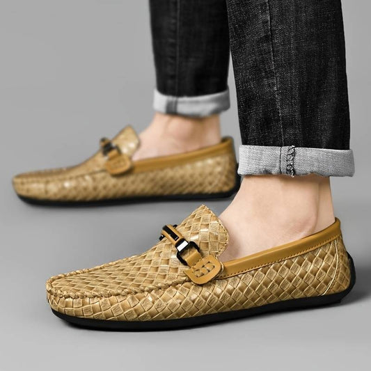 Årgång Geflochtene Veganes Leder Loafers Mit Schnalle Für Herren | Ideal für Alle Jahreszeiten