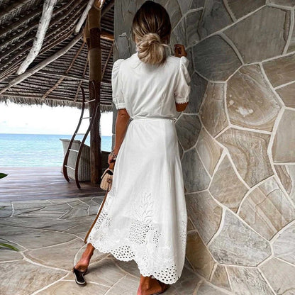 Yvette - Maxikleid Mit Lochmuster Und Gürtel Für Damen | Ideal für Frühling/Sommer