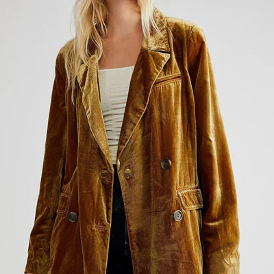 Elegante Uni-Farbige Samt Blazer Mit Knöpfe Für Damen | Ideal für Alle Jahreszeiten